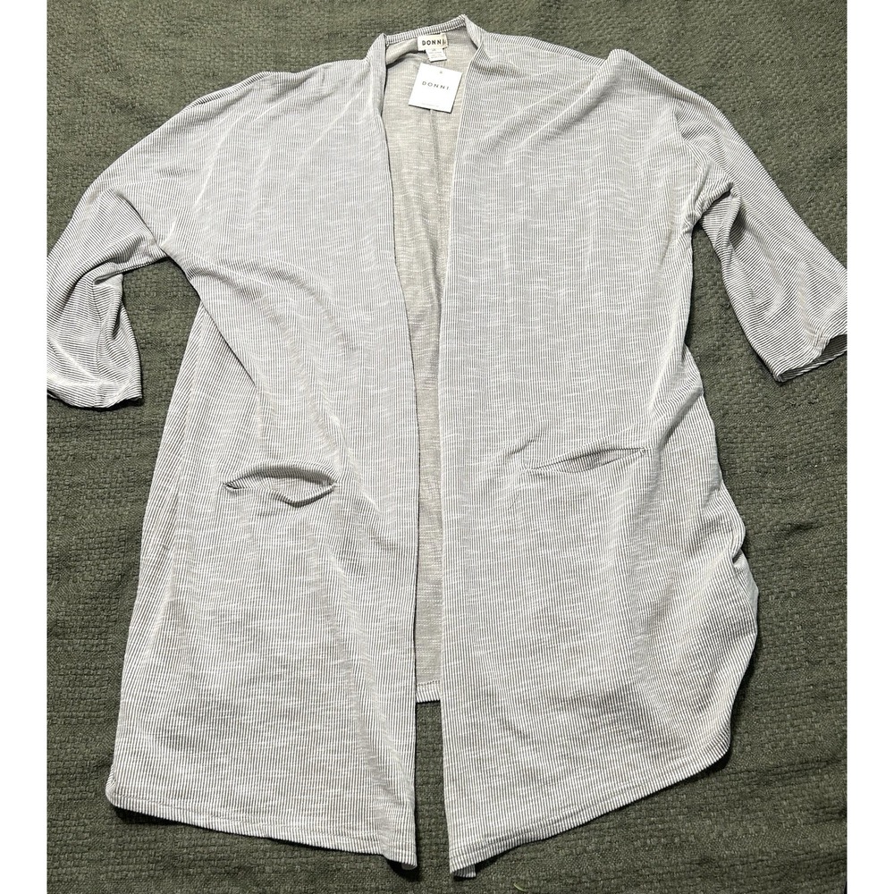 DONNI Womens Gray White Stripe Cardigan Wide Sleeve One Size OSFA Plus NWT